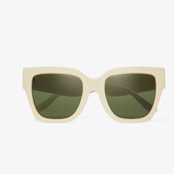 NWT! NEW! Tory Burch Kira Square Chevron Sunglasses -Ivory/Green main image 10